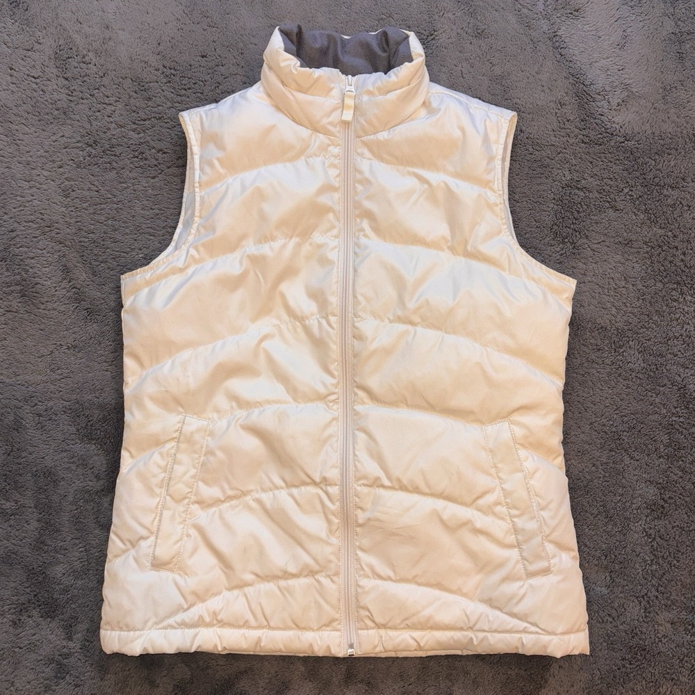 Lands' End Women's Down Vest‎ XS (2-4) Ivory Puffer Full Zip Winter Outdoor EUC